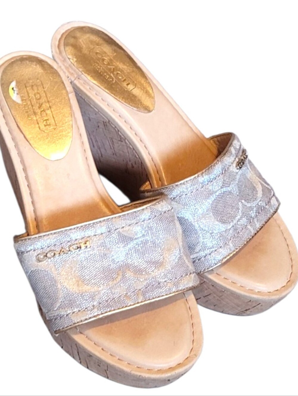 Y2K Coach Joanne Metallic Gold Cork Platform Slide Sandals Size 5 2011